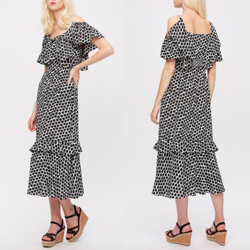 NWT Diane Von Furstenberg Cold Shoulder Midi Dress Daisy Floral Womens Size 10